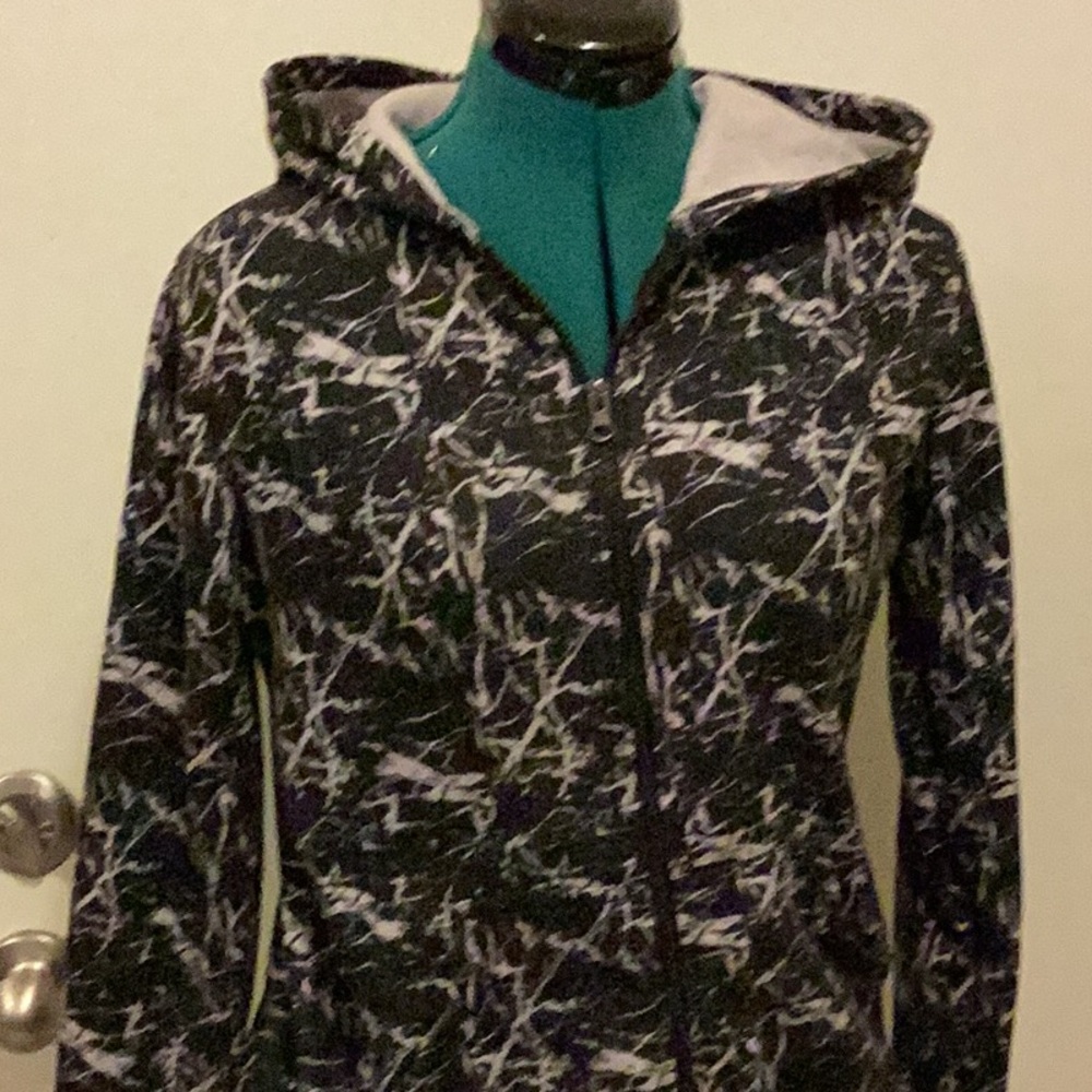 DAZL crackle print Hoodie slash pockets zip front Lg Jr’s Black & White - Picture 2 of 9